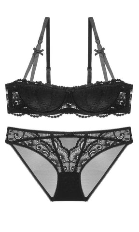 BLACK HALF CUP BALCONETTE SET