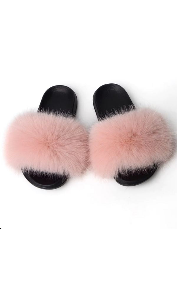 FIFI BLUSH FAUX FUR SLIDES