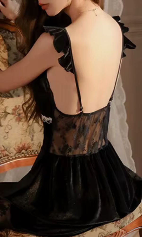 FIFI BLACK VINTAGE VELVET BABYDOLL