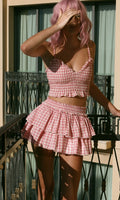 RIVIERA GINGHAM FRENCH BRIEF RUFFLE SKIRT