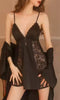 BLACK VALENTINA SLIP & ROBE SET