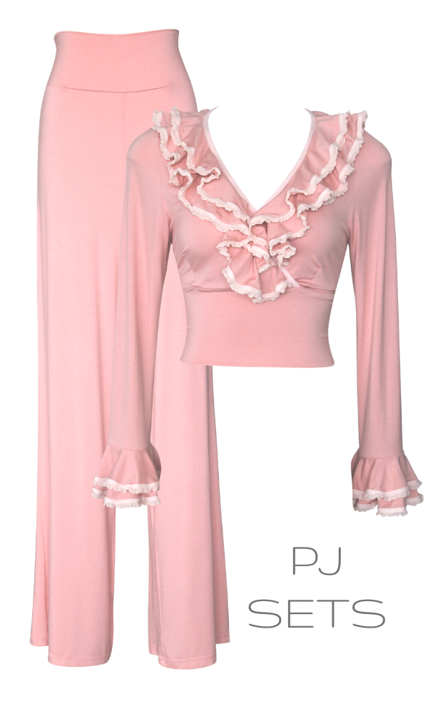 Jools Couture Boudoir Powder Pink Ruffles PJ Set