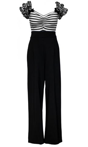 Vintage Jools Couture Black & White Stripe Ruffles Top